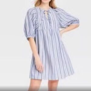 Universal Thread Blue Stripe Puff‎ Sleeve Dress A new Day who What wear